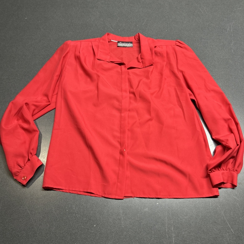 Vintage Lady Manhattan Blouse Size M Red Secretary Blouse Top Preppy